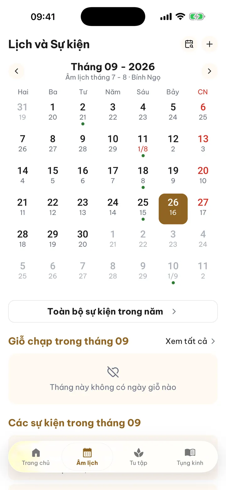 Lịch tháng của Sen, ngày âm dưới mỗi ngày dương